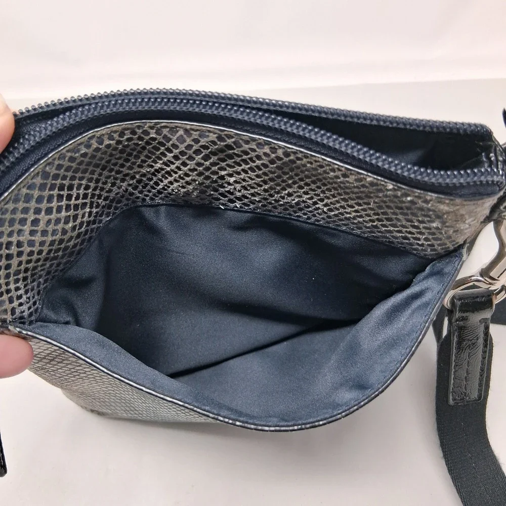 Coach Snakeskin Print Crossbody Bag Grey Black North South Messenger Zip Pocket